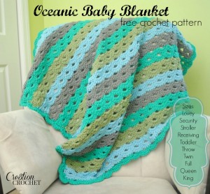 FREE crochet pattern Oceanic Baby Blanket- pattern instruction in 10 sizes #cre8tioncrochet #freecrochetpattern